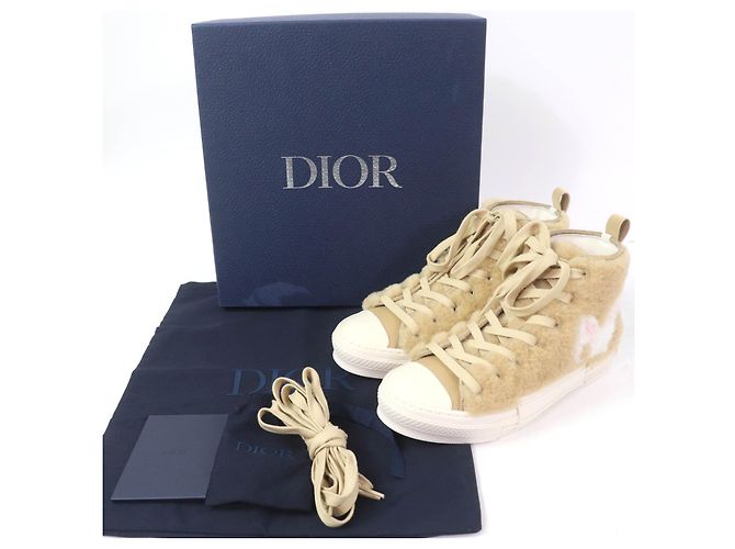 Sneakers alte Dior B23 con motivo coniglio in shearling Beige - vista 2