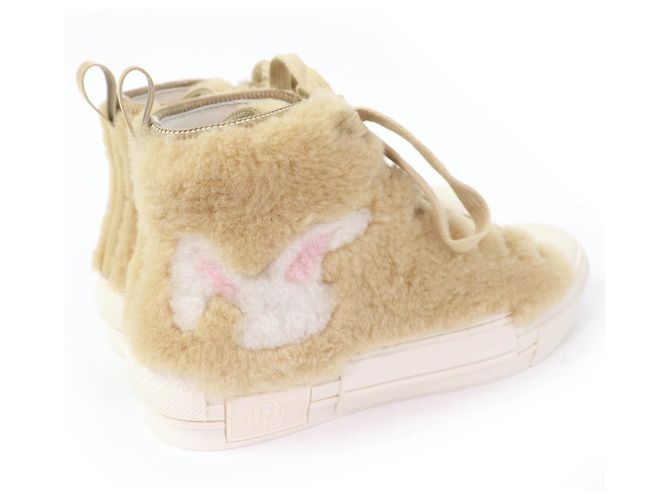 Sneakers alte Dior B23 con motivo coniglio in shearling Beige - vista 3