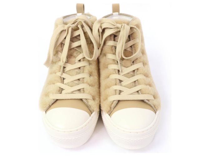 Sneakers alte Dior B23 con motivo coniglio in shearling Beige - vista 4