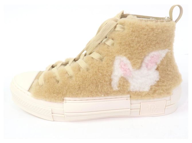 Sneakers alte Dior B23 con motivo coniglio in shearling Beige - vista 5