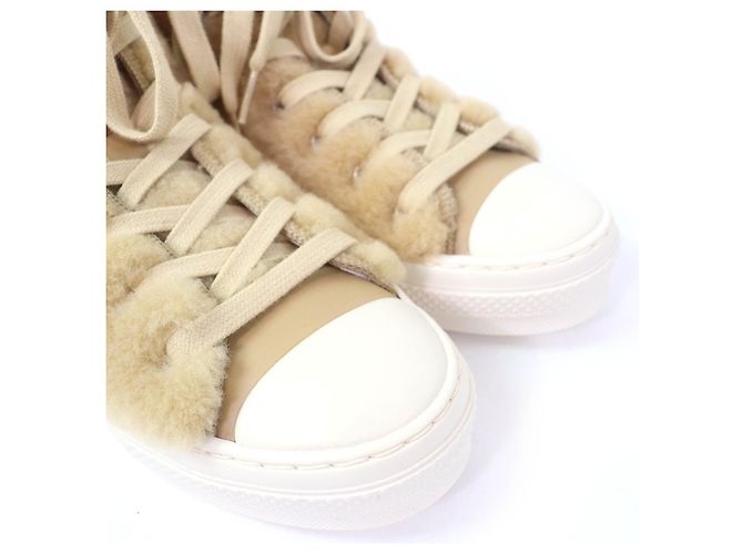 Sneakers alte Dior B23 con motivo coniglio in shearling Beige - vista 8