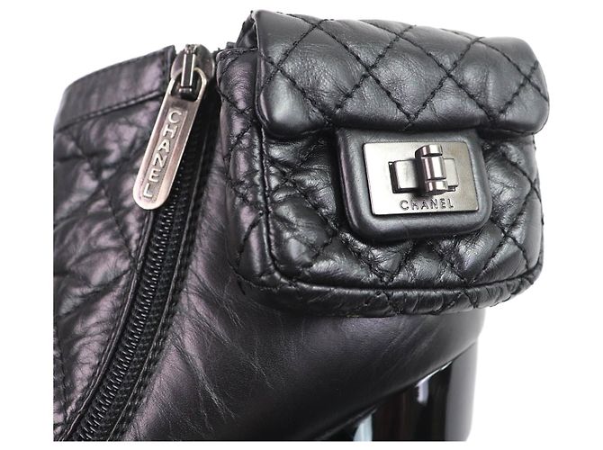 Timeless Chanel Leder Stiefeletten Schwarz - Ansicht 10