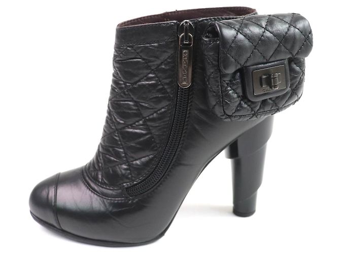 Timeless Chanel Leder Stiefeletten Schwarz - Ansicht 5