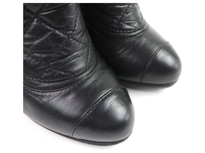 Timeless Chanel Leder Stiefeletten Schwarz - Ansicht 8