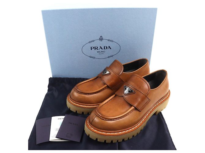Mocasines de cuero con logo triangular Prada Castaño - vista 2