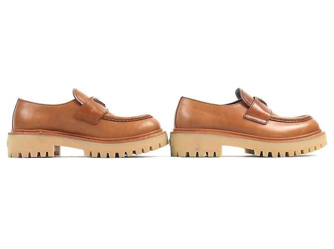 Mocasines de cuero con logo triangular Prada Castaño - vista 4