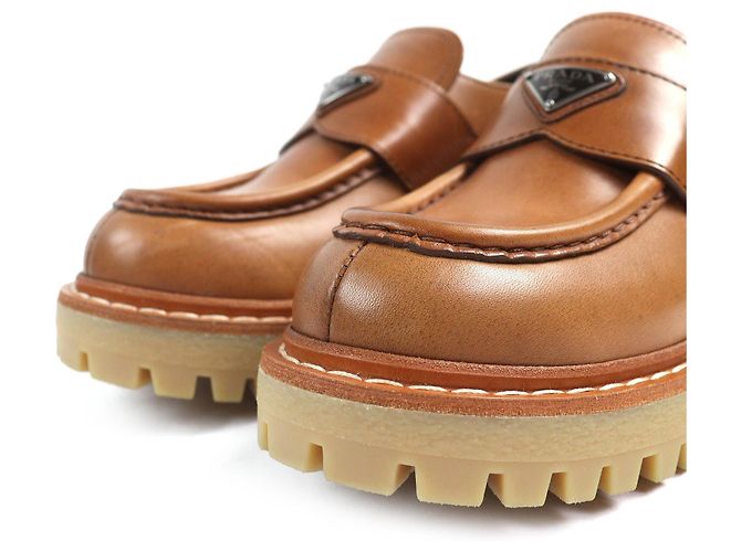 Mocasines de cuero con logo triangular Prada Castaño - vista 5