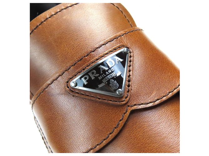 Mocasines de cuero con logo triangular Prada Castaño - vista 9