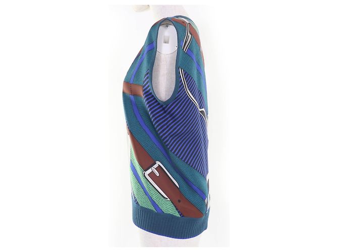 Hermès Top de punto de seda Hermes Azul Verde - vista 2