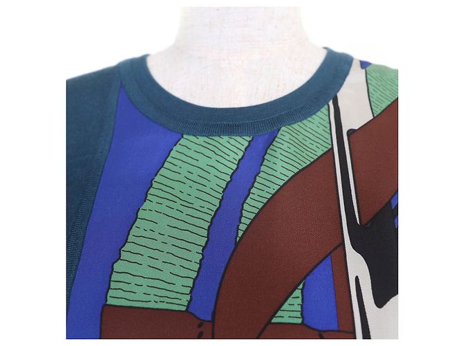 Hermès Top de punto de seda Hermes Azul Verde - vista 4