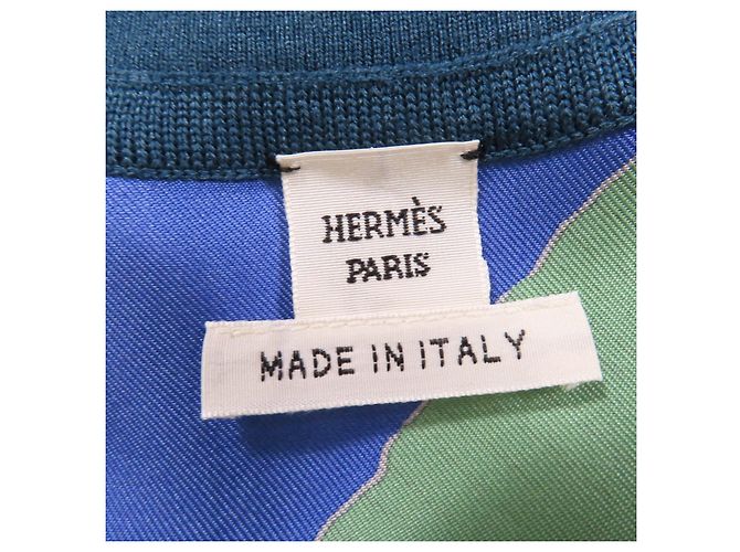 Hermès Top de punto de seda Hermes Azul Verde - vista 5