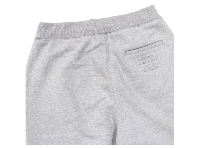Miu Miu Pantalones de algodón polar con logo MIUMIU Gris - vista 4
