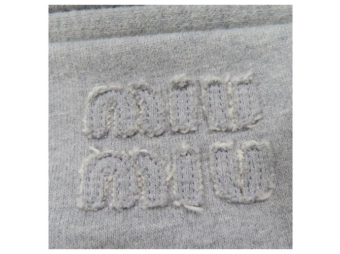 Miu Miu Pantalones de algodón polar con logo MIUMIU Gris - vista 6