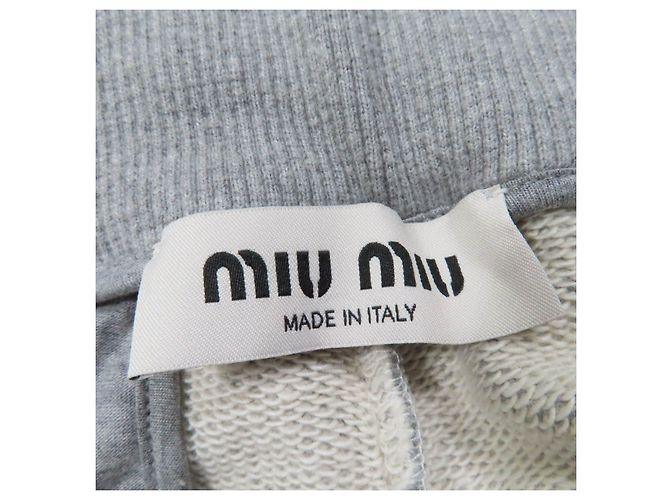 Miu Miu Pantalones de algodón polar con logo MIUMIU Gris - vista 7