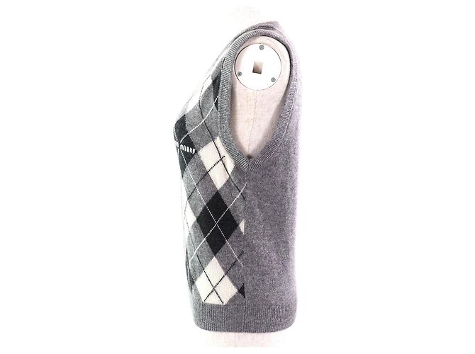 Miu Miu Bestes Logo Argyle-Muster Kaschmir-Strickwaren Grau - Ansicht 2