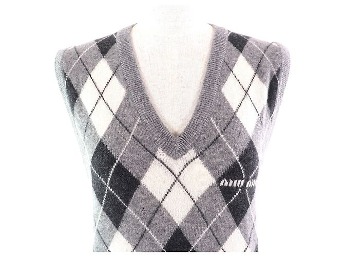 Miu Miu Bestes Logo Argyle-Muster Kaschmir-Strickwaren Grau - Ansicht 4