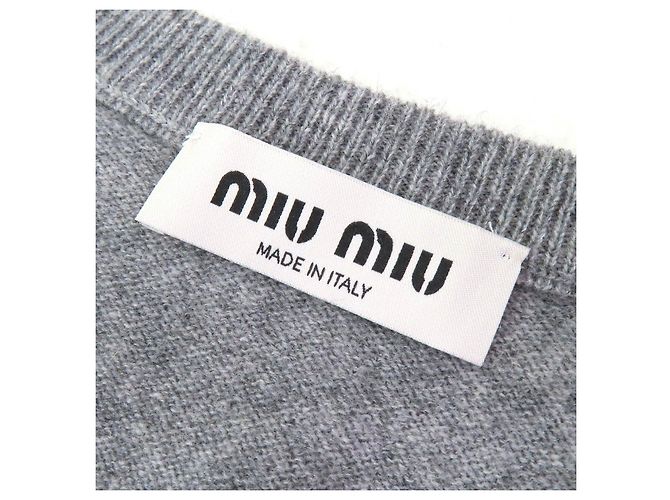 Miu Miu Bestes Logo Argyle-Muster Kaschmir-Strickwaren Grau - Ansicht 6
