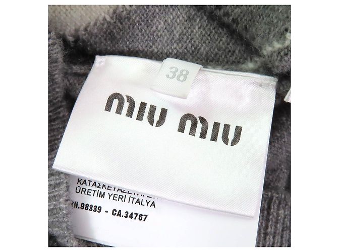 Miu Miu Bestes Logo Argyle-Muster Kaschmir-Strickwaren Grau - Ansicht 7