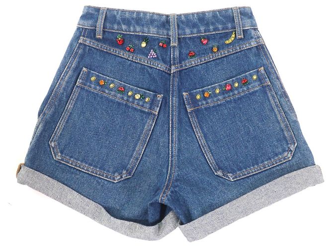 Shorts in denim di cotone decorati con gioielli Valentino Fruit Blu - vista 2