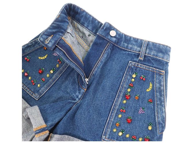 Shorts in denim di cotone decorati con gioielli Valentino Fruit Blu - vista 3