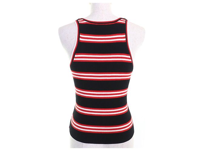 Timeless Top sin mangas de canalé de Chanel Negro Blanco Roja - vista 3