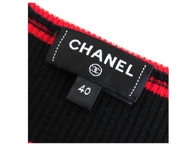 Timeless Top sin mangas de canalé de Chanel Negro Blanco Roja - vista 6