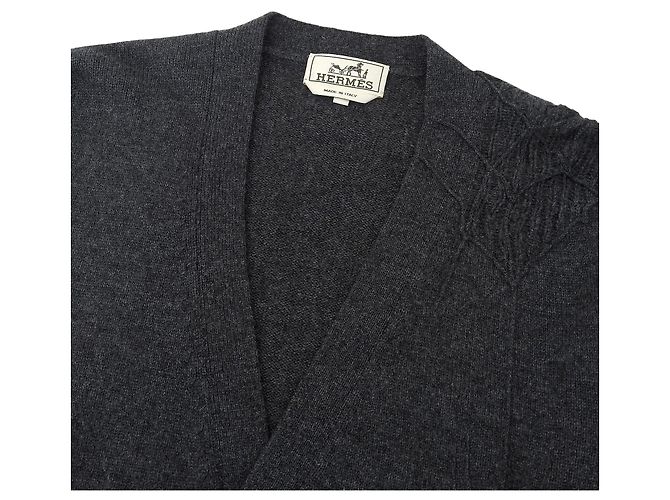 Hermès Cárdigan de pico de Hermes Gris Gris antracita - vista 3