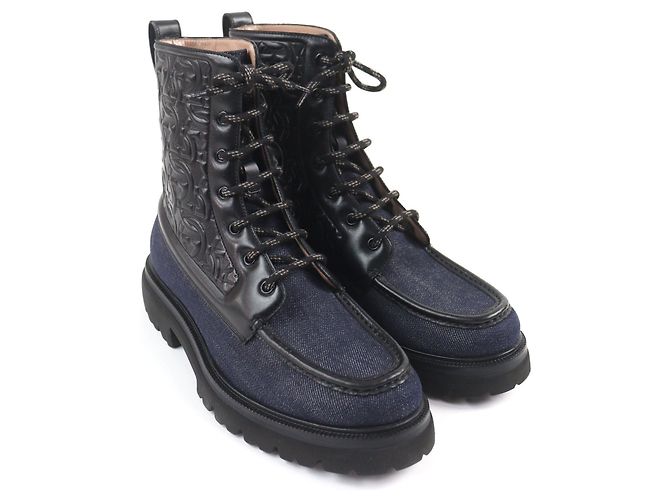 Stivali Embossed Gancini NAVAL2 di Salvatore Ferragamo Nero Blu Blu navy - vista 3