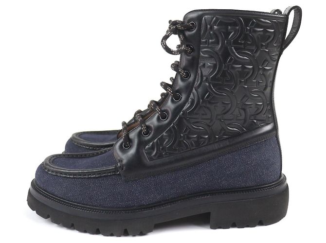 Stivali Embossed Gancini NAVAL2 di Salvatore Ferragamo Nero Blu Blu navy - vista 4