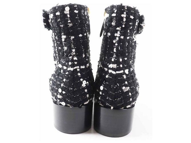 Timeless Botines cortos de tweed con cierre Turnlock COCO de Chanel Negro Blanco Dorado - vista 2
