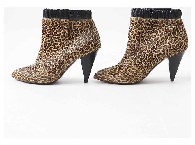 Céline Celine Leopard Pattern Harako Short Boots Brown Black - view 4