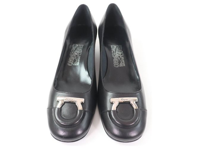 Pumps in pelle Gancini Salvatore Ferragamo Nero - vista 3