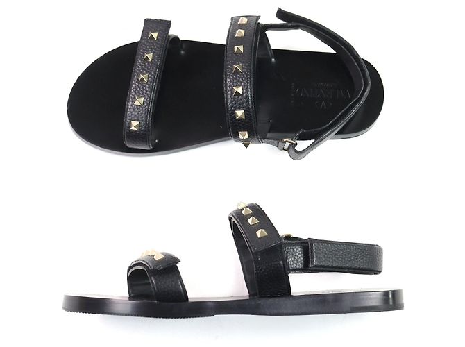Sandali in pelle con cinturino Rockstud di Valentino Garavani Nero - vista 3
