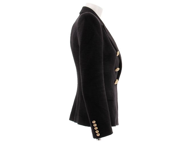 Balmain Chaqueta de algodón negra con botones dorados Negro - vista 3