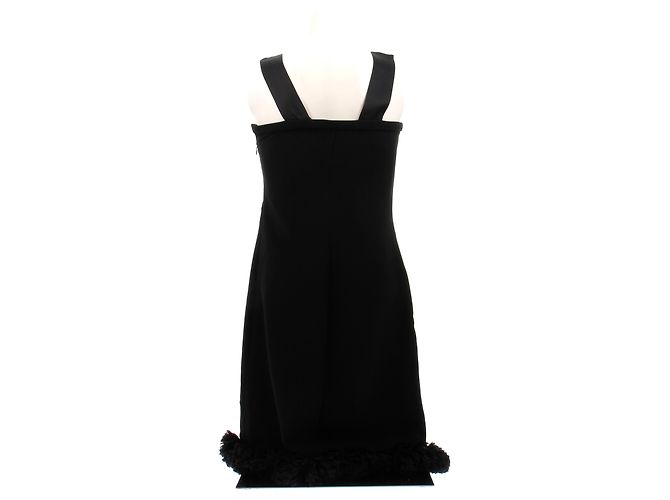 Prada Schwarzes Kleid mit Blumen am Saum aus Seide - Ansicht 2