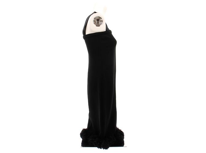 Prada Schwarzes Kleid mit Blumen am Saum aus Seide - Ansicht 3