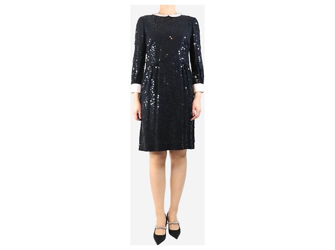 Saint Laurent Schwarzes, mit Pailletten verziertes Midikleid - Größe UK 12 - Ansicht 3
