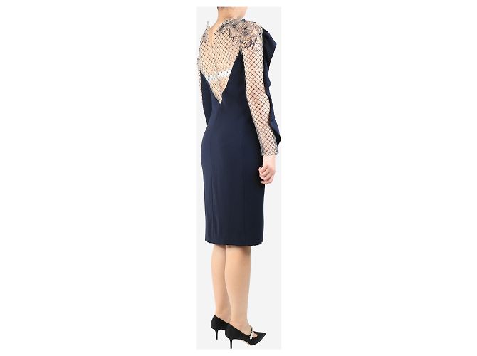 Jenny Packham Navyblaue Rüschenshirt-Midi-Kleid - Größe UK 10 Marineblau - Ansicht 2