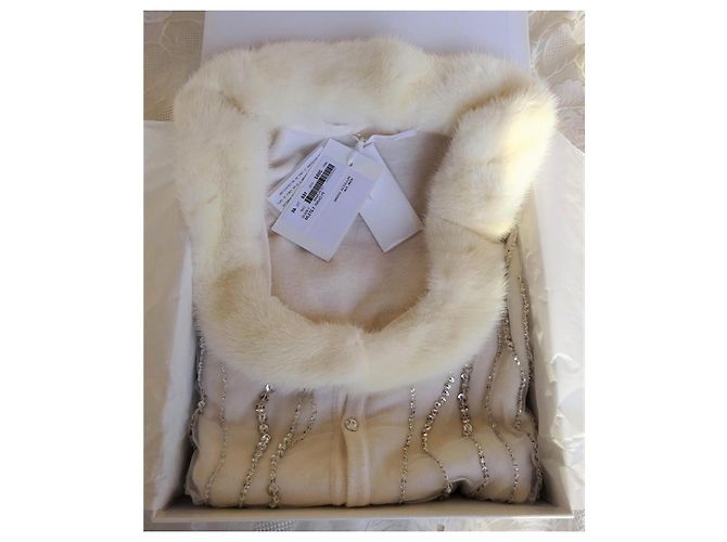 Chic Cardigan von BLUMARINE mit MINK! Größe 46IT Beige - Ansicht 7