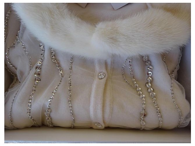 Chic Cardigan von BLUMARINE mit MINK! Größe 46IT Beige - Ansicht 8