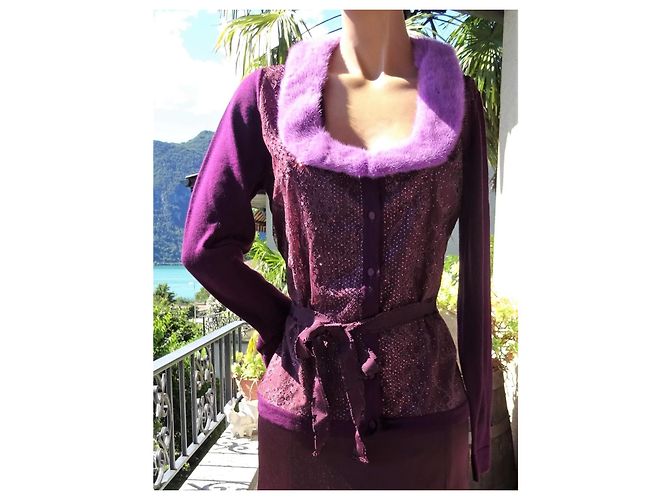 BLUMARINE Chic Cardigan MIT MINK! Größe 46IT Dunkelviolett - Ansicht 4