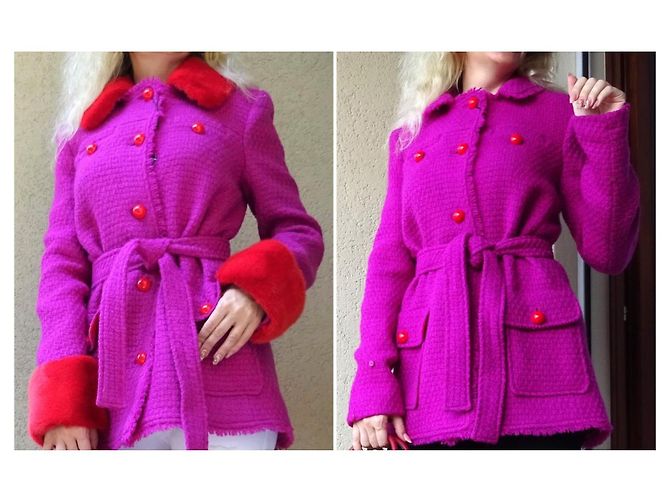 BLUMARINE BELLISSIMO abrigo de lana con visón! talla 46IT Morado oscuro - vista 2