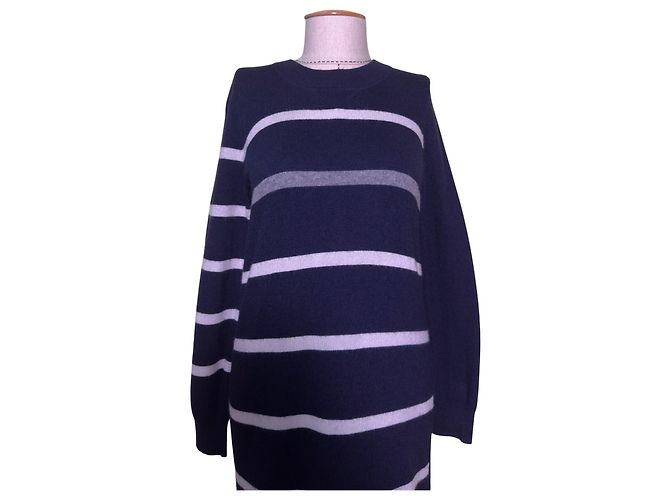 Autre Marque Semicouture Gestreiftes Kleid aus Kaschmir und Wolle Blau Grau Weiß Mehrfarben - Ansicht 2