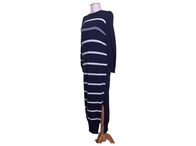 Autre Marque Semicouture Gestreiftes Kleid aus Kaschmir und Wolle Blau Grau Weiß Mehrfarben - Ansicht 3
