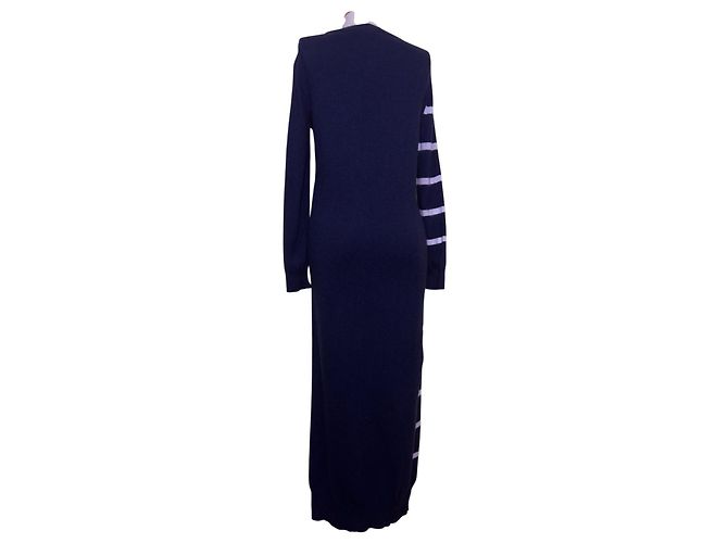 Autre Marque Semicouture Gestreiftes Kleid aus Kaschmir und Wolle Blau Grau Weiß Mehrfarben - Ansicht 4