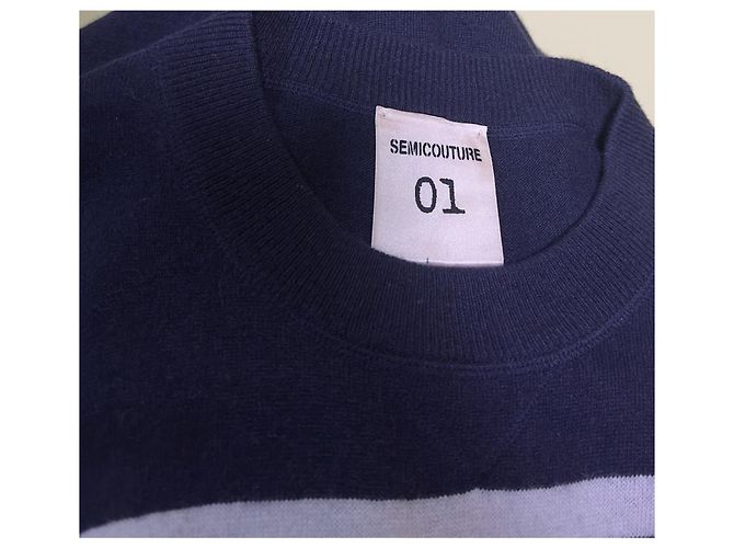 Autre Marque Semicouture Gestreiftes Kleid aus Kaschmir und Wolle Blau Grau Weiß Mehrfarben - Ansicht 5