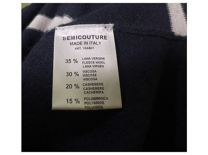 Autre Marque Semicouture Gestreiftes Kleid aus Kaschmir und Wolle Blau Grau Weiß Mehrfarben - Ansicht 6