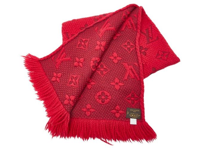 Cachecol Logomania Monograma Louis Vuitton Rosa Vermelho - vista 2