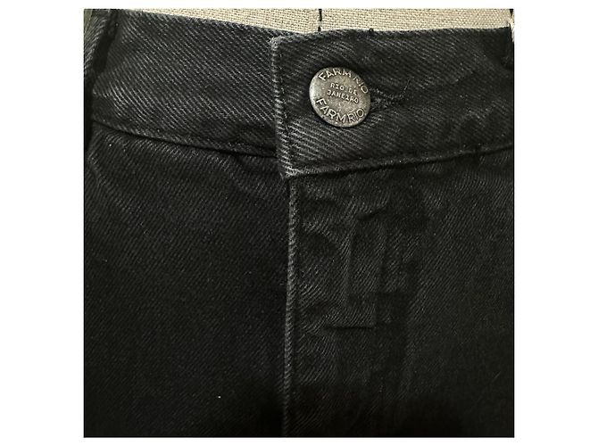 Farm Rio Schwarzer Denim Richelieu Midi Rock mit Schlitz - Ansicht 4
