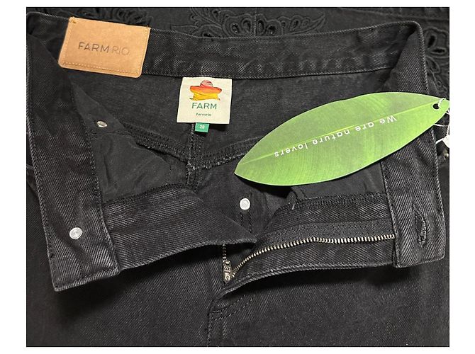 Farm Rio Schwarzer Denim Richelieu Midi Rock mit Schlitz - Ansicht 6